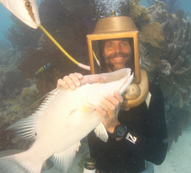 Greg Hartley and Charles the Hogfish in Bermuda