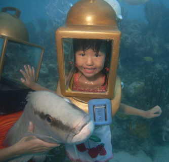 Children helmet diving in Bermuda