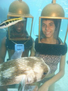 Puffer with afro-american helmet divers.