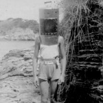 Bronson Hartley, at age 10, with prototype diving helmet.