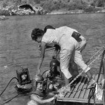 Photo of Bermuda helmet divers returning to the boat in the early days