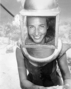 Photo of Martica Hartley helmet diving in Bermuda