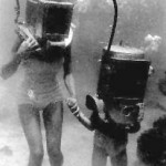 Photo of Bronson Hartley's helmet divers in the early days of Bermuda. Circa 1949